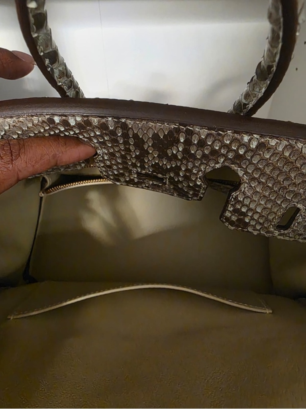 Luxury Python-Texture Top Handle Bag Taupe H Birk… - image 7